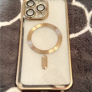 Brand New Luxury Speaker Dust Filter Clear Gold Iphone 14 Pro Max Case